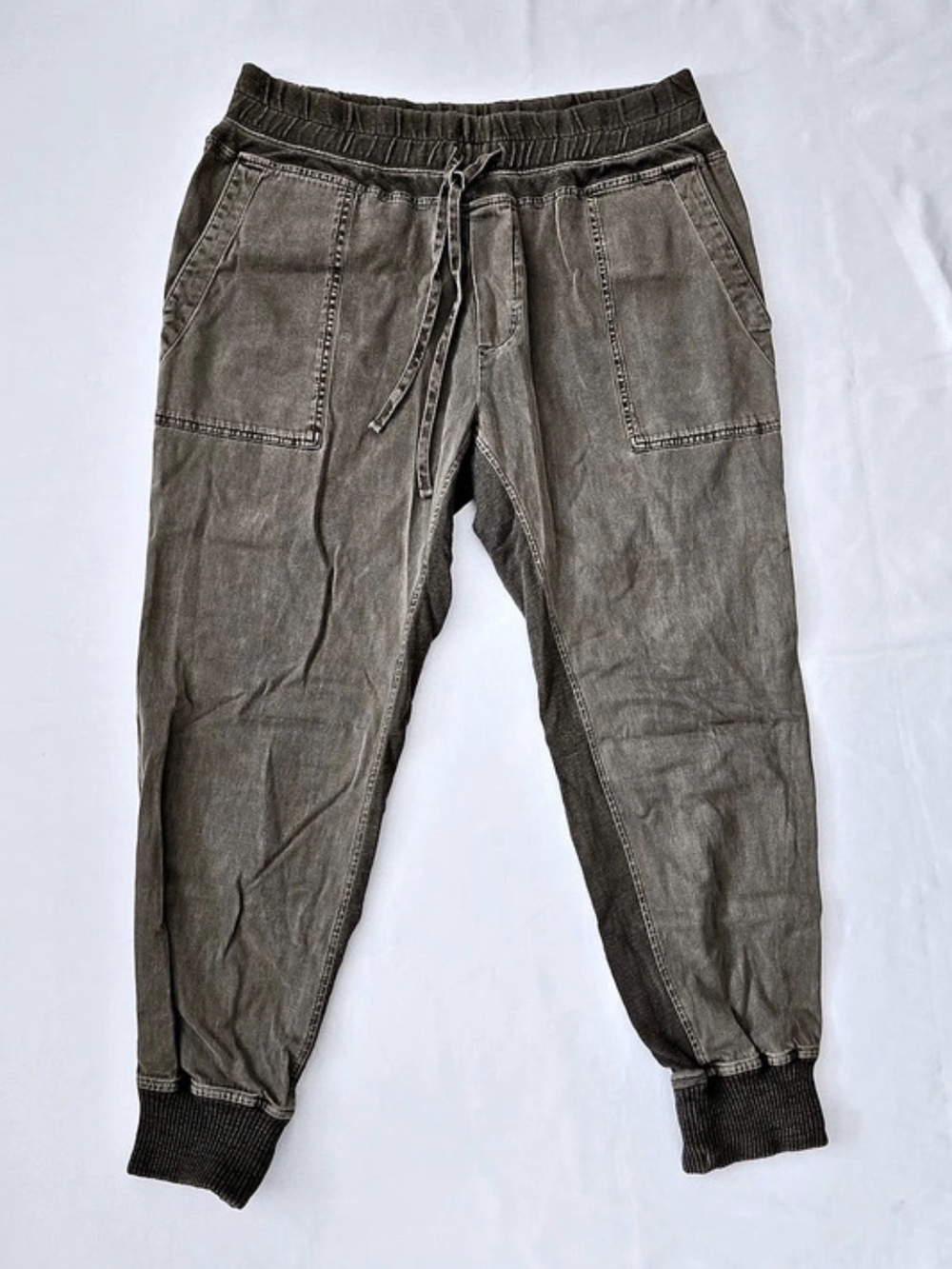 JAMES PERSE Standard Mixed Media Joggers Grey Sage Green Knit Trim Size 4 (XL)